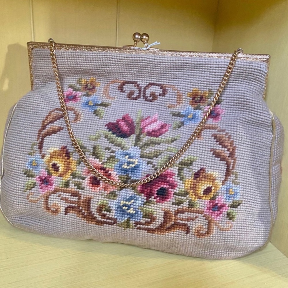 Vintage Floral Needlepoint Handbag